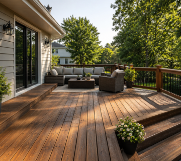 Hyperrealistic backyard deck prepared for summer outdoor living